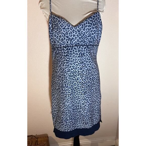 Rampage Mini Dress Y2K Cheetah Blue Vintage Stretchy Babydoll Leopard Slip Sz M - Picture 1 of 13